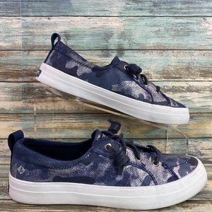 Sperry Crest Vibe Womens Sneakers Flats Size 6.5M Blue Camo Print Slip On Casual